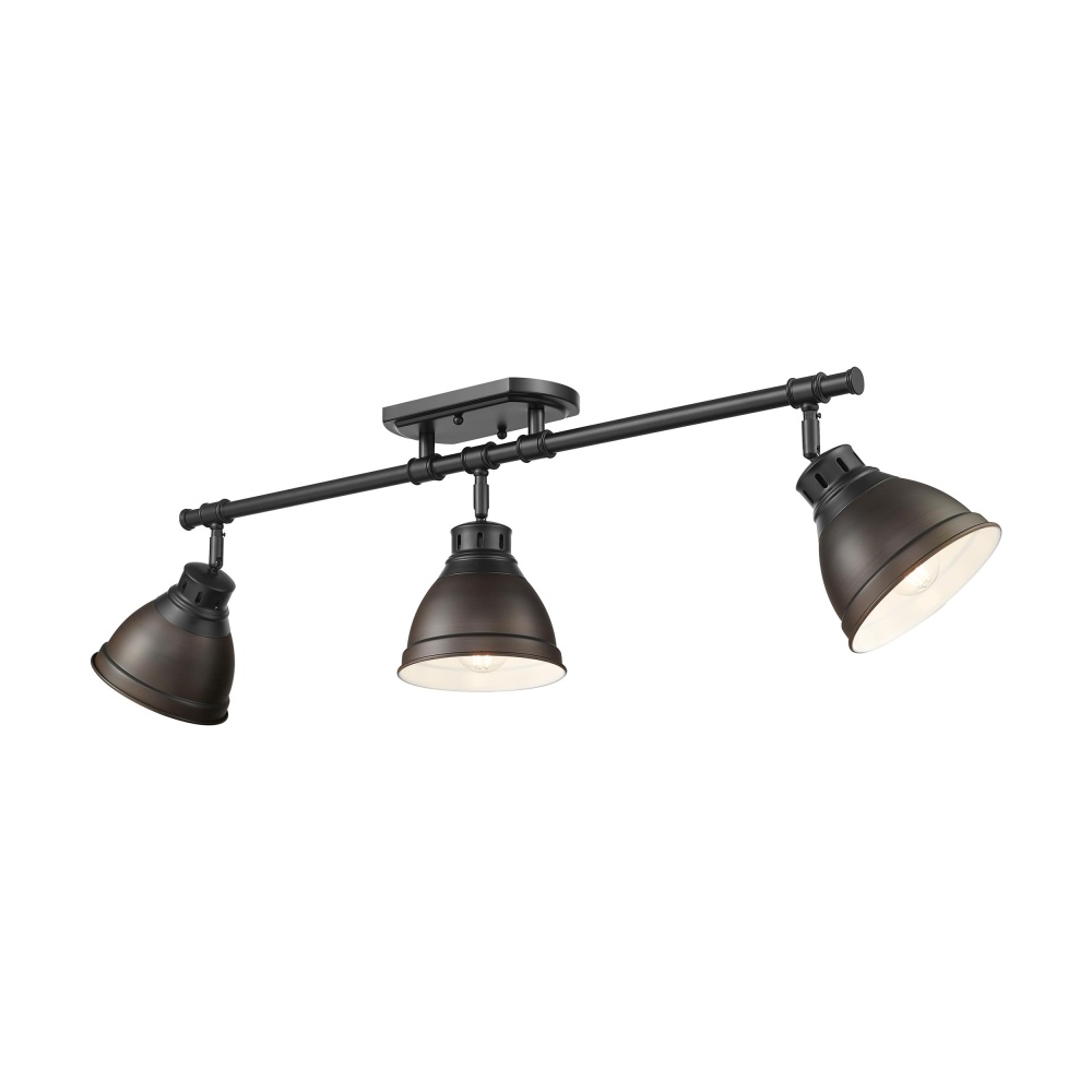 Yep by Golden Lighting Duncan 3-light Semi-Flush Mount in Matte Black and Rubbed Bronze shade